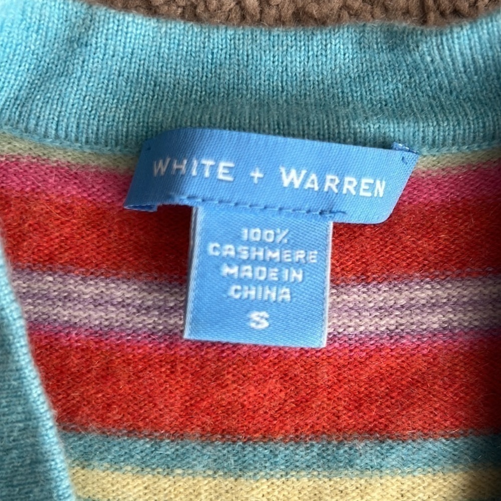 White + Warren Multicolor Striped Button Up Cashmere Sweater Cardigan - Picture 4 of 7